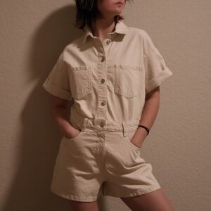 Zara Beige Denim Jumpsuit